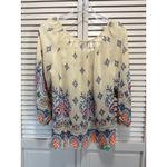 Timing Cream/Blue Paisley Chiffon Tie Neck Long Sleeve Size L Flowy Sheer Photo 4