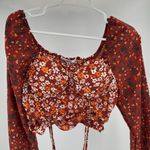 Madden NYC Junior's Shirred floral Print Peasant Top L Puff sleeve smocked Orange Size undefined Photo 6