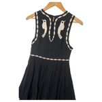 Free People Dress Womens 2 Delightful Birds Of A Feather Embroidered Flare Black Photo 15