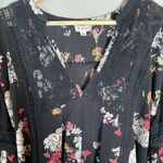 POL Women's Size Medium Floral Lace Details Boho Balloon Sleeve Black Mini Dress Photo 5