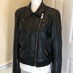Free People Black Faux Leather Jacket w Floral Lining Sz Small Photo 10