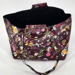 Burgundy Floral Vinyl Tote Bag Gold Ring Detail Large Work Purse 18x12x6 Red Photo 4