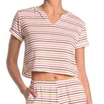 Lush Clothing Lush Striped Notched Crop Top Terry Knit Short Sleeve Photo 0