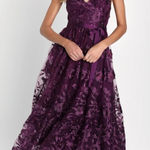 Lulus  Dress Pure Poise Dark Purple 3D Embroidered Tulle Midi Medium NWT Photo 0