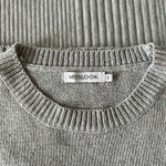 Misslook Women’s Crew Black Cream Grey Neck Striped Sweatshirt sz S gently worn Photo 2