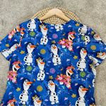 Disney 's Women’s Frozen II Olaf Leaves Scrub Top Shirt Blue White Nurse Size M Photo 7