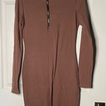 TWINTH 3/4 Zip Long Sleeve Midi Dress Brown Size M Photo 0