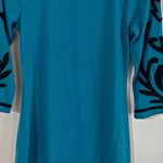 Young Threads Teal Black Embroidered Boho Mini Dress 3/4 Sleeve India S Blue Photo 0