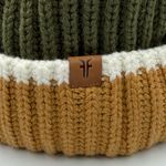 Frye  Knit Hat Color Block Knitted Beanie Fatigue Green Tan White One Size Photo 1
