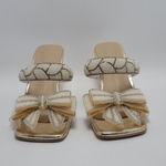 Beaded Rhinestone Bow Knot Kitten Heels Slide Mules Sandal Gold Size EU 40, US 9 Photo 9