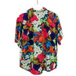 1990s Vintage Hawaiian Tropical Rainbow Floral Button Down Blouse Medium Purple Photo 1