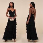 Lulus LULU’S Radiant Event Black Mesh Tiered Pleated Backless Maxi Dress Photo 1