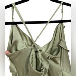 Show Me Your Mumu Womens Romance Ruffle V Neck Moss Green Satin Maxi Dress Sz XL Photo 4