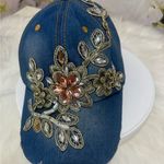 Denim Rhinestone Flower Cap Blue Photo 0