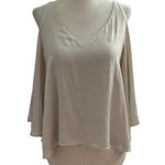 ASTR Off White Cold Shoulder Satin 3/4 Sleeve Crop Top Women Size Medium | 25-11 Photo 0