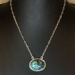 Sterling Silver Turquoise Cabochon Gemstone with Rope Encircled Bezel and Chain Photo 0