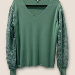 Sioni Women's XL Long Sleeve Green Sweater with Lace Sleeves Feminine Photo 0