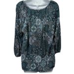 Michael Kors Blue Paisley Floral Scoop Neck Bracelet Sleeve Blouse Top size L Size L Photo 6