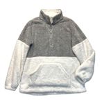 None Fleece Pullover women’s Medium Long Sleeve gray white half zip teddy sweatshirt Photo 6