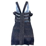 Wow Couture Metallic Sparkly Cut Out Caged Strappy Mini Dress Black Gold Large Photo 4