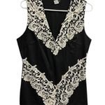 Venus Black Leather and Lace Sleeveless Lined V Neck Vest Tank Top Womens 12 Photo 1