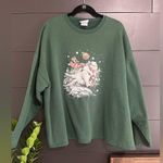Vintage Sledding Polar Bear Green Oversized Crewneck Sweatshirt Unisex Sz XL GUC Photo 0