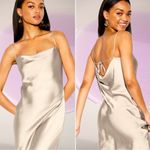 NWTS🌹THE OCCASION L🌹ELITE LINE SLEEK CHAMPAGNE SATIN DRAPED FRONT OPEN BACK MAXI Silver Size L Photo 2