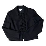Ann Taylor Vintage Loft Petites Jacket Womens 6P Used Black Lined Ruffled Front Photo 3