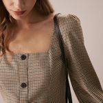 RIHOAS The Khaki Square Neck Plaid Button Mini Dress M 68 Tan Size M Photo 2