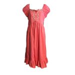 Blueberi Boulevard Embroidered Milk Maid Dress Coral Pink Puff Sleeve Ruffle Hem Size XL Photo 1