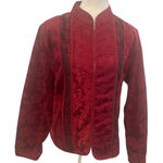 Chico's  Red Velvet Burnout‎ Dressy Blazer Open Front Size Large Valentines Photo 0