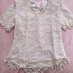 Vintage White Beaded Lace Top Size L Photo 0