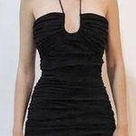 ZARA NWT  Draped Gathered Ruched Tie Neck Bodycon Mini Dress Black Women's Size S Photo 0