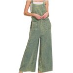 Zenana Outfitters Green Double Gauze Cotton Wide Leg Overalls Jumpsuit Boho Medium, NWT Photo 6