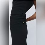 ZARA  New Black Long Round Neck Draped Short Sleeves Dress with Slit Size L Photo 2