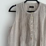 Quince European Linen Swing Dress Small Beige Flax Color Sleeveless Pintuck Photo 2