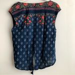 AQUA  Boho Cropped High Low Floral Rayon Sleeveless Blue Top Women’s Size S Photo 2