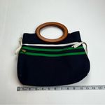 Banner House Navy Blue Kelly Green Wood Handle Canvas Vintage Bermuda Bag FLAW Photo 4
