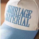 Anthropologie Marriage Material Blue White Trucker Cap Hat BrideMerch Photo 1