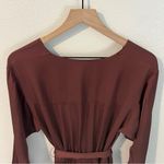 Massimo Dutti Brown Satin Faux Wrap Dolman Sleeve Side Slits Midi Dress Size M Photo 12