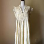 Ba&sh Noah Shirred Cotton Gauze Midi Dress Yellow Ruffle Sleeve Prairie Boho 10 Photo 9