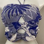 ZARA Halter Crop Top Blue Tropical Size Small Cut-Outs Women Beachy Palm Leaves Photo 10