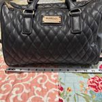 Mango  Quilted Black Faux Leather Satchel Handbag Gold Hardware Crossbody Strap Photo 8