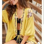 Anthropologie Duet Yellow Embroidered Beaded Tassel Caftan Swim Beach Cover-Up Photo 3