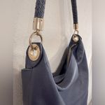 Elaine Turner  Blue Leather Hobo Braided Shoulder Bag Gold Hardware VGUC Photo 4