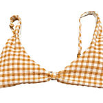 ANDIE NWT  Swim Women Bikini Top Brown Tan White Cream Gingham Size XL‎ Textured Photo 0