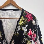 White House | Black Market  WHBM Floral Black Pink Snap Front Cardigan Sweater Photo 3