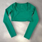 Girlfriend Collective  Top Crop Kinsley Long Sleeve Athletic Emerald Green Sz M‎ Photo 2
