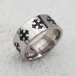 Silver Black Enamel Cross Band Ring Size Photo 0