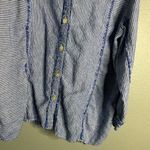 John Mark  Button Up Linen Top Women's 1X Blue White Stripe Roll‎ Tab Fringe Photo 3